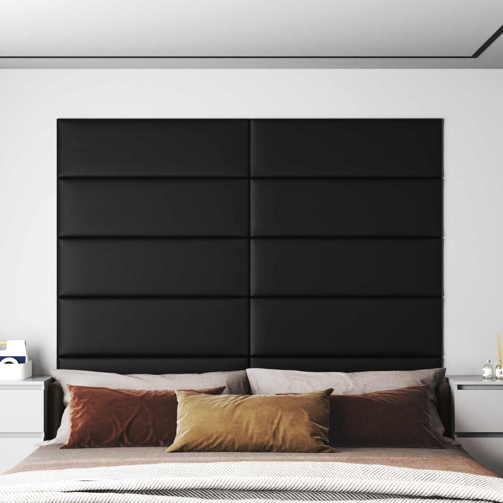 Wandkopfteilen 12 stk. 90 x 30 cm Schwarz Stoff