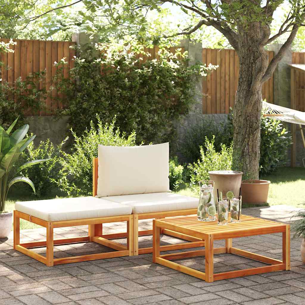 3-tlg. Gartensofa-Set mit Kissen Holz Akazie & Rattan