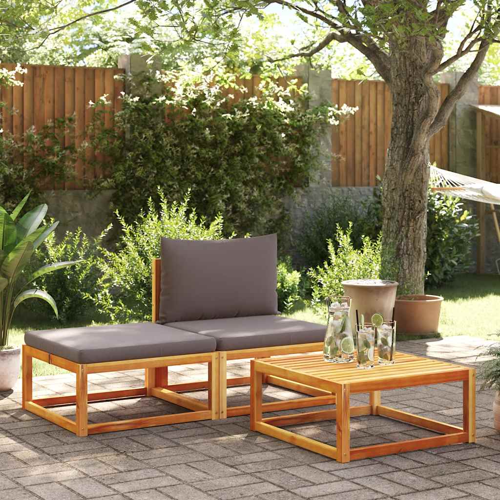 3-tlg. Gartensofa-Set mit Kissen Holz Akazie & Rattan
