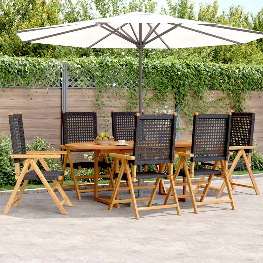 7-tlg. Garten-Essgruppe Poly Rattan und Massivholz Schwarz