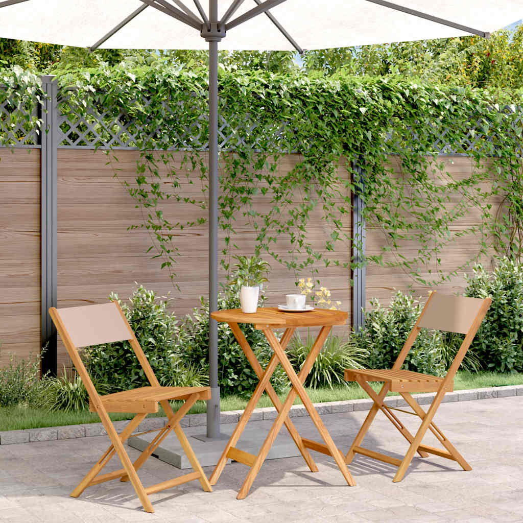 3-tlg. Bistro-Set Taupe Stoff und Massivholz
