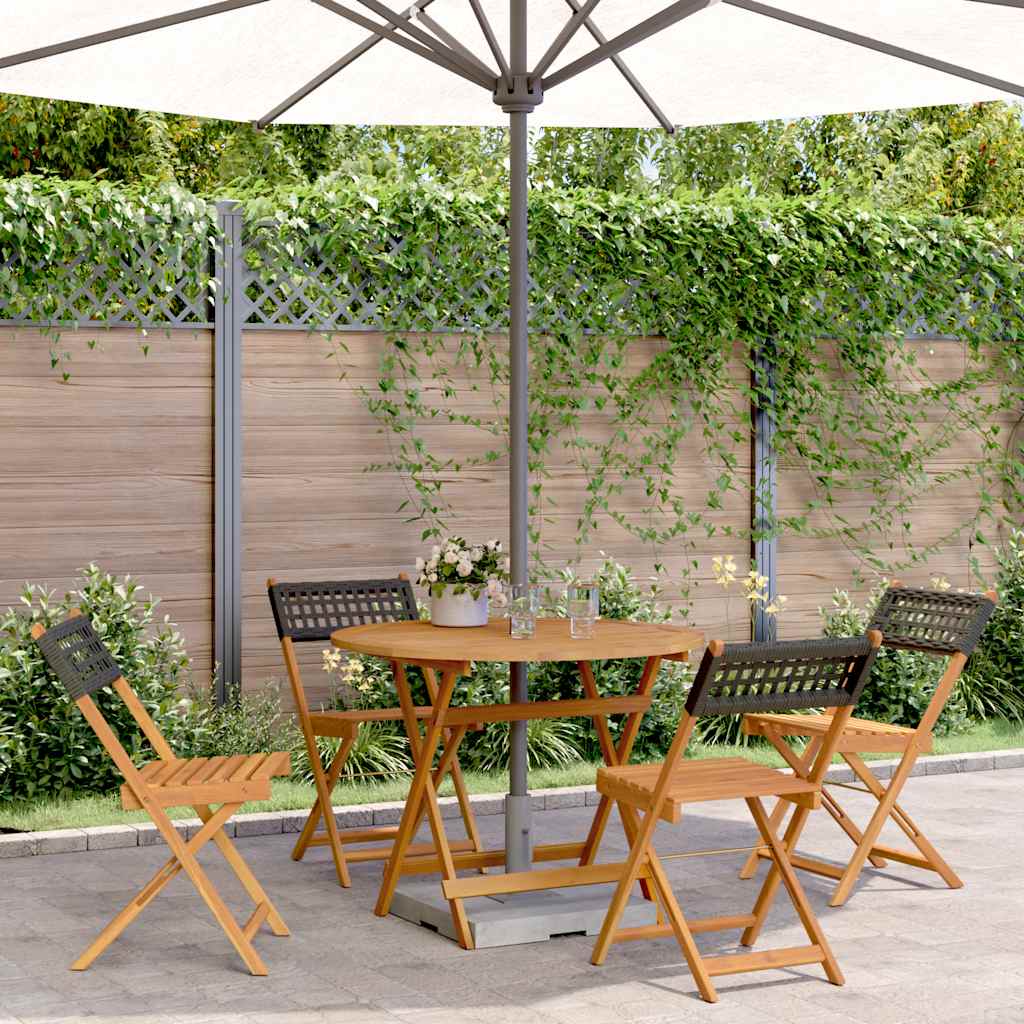 5-tlg. Garten-Essgruppe Schwarz Poly Rattan und Massivholz