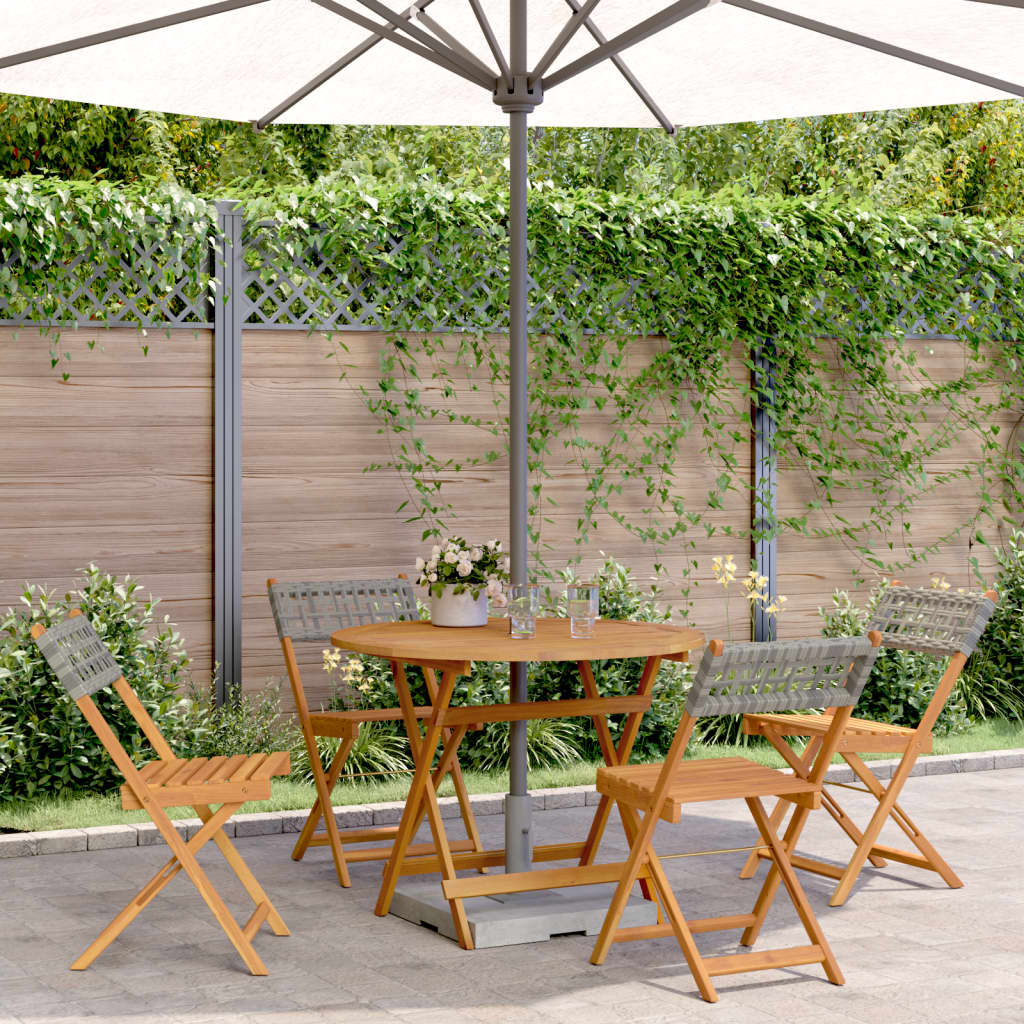 5-tlg. Garten-Essgruppe Grau Poly Rattan und Massivholz