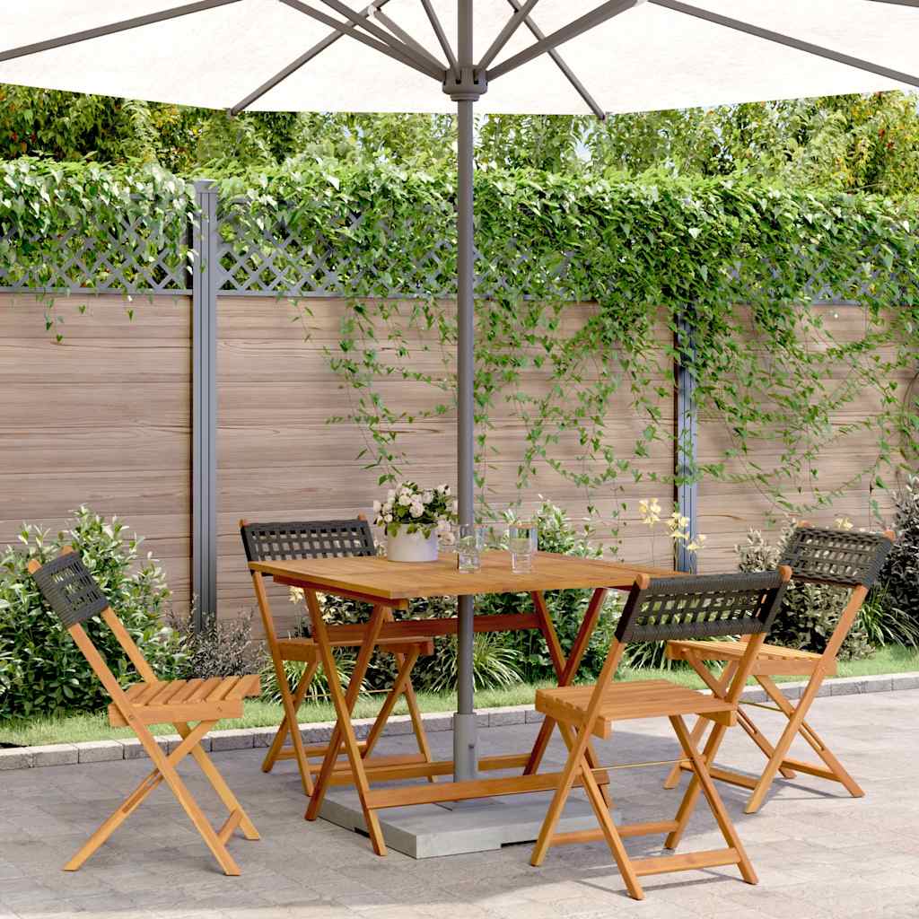 5-tlg. Garten-Essgruppe Schwarz Poly Rattan und Massivholz