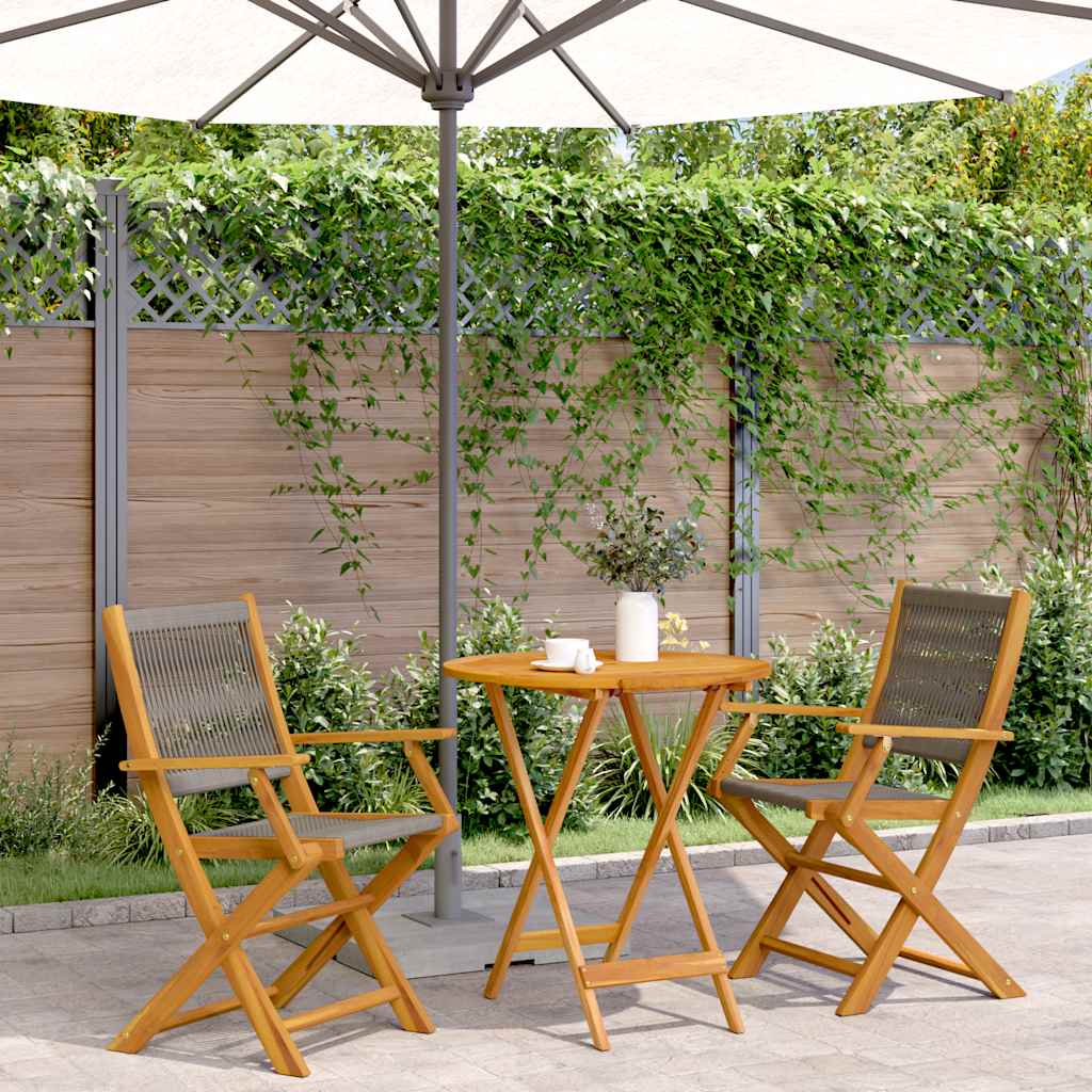 3-tlg. Bistro-Set Grau Polypropylen und Massivholz