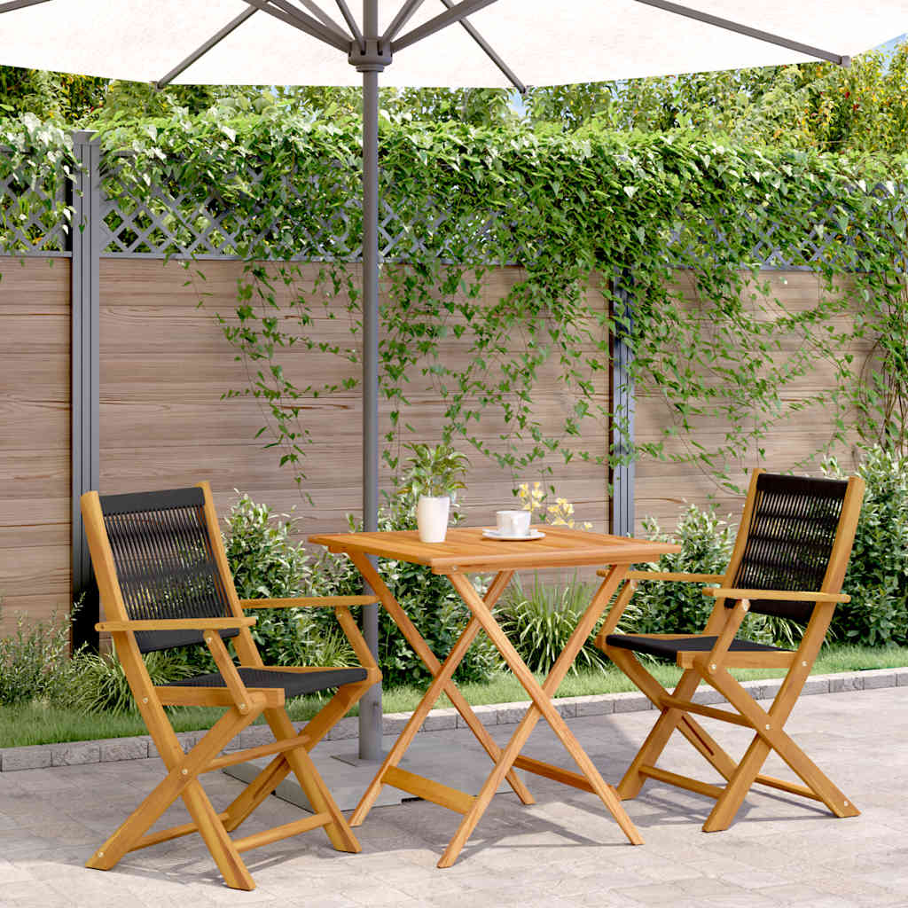 3-tlg. Bistro-Set Schwarz Polypropylen und Massivholz