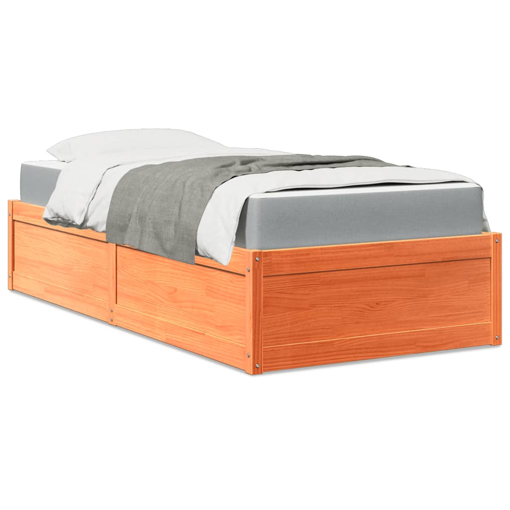 Bett mit Matratze Wachsbraun 100x200 cm Massivholz Kiefer