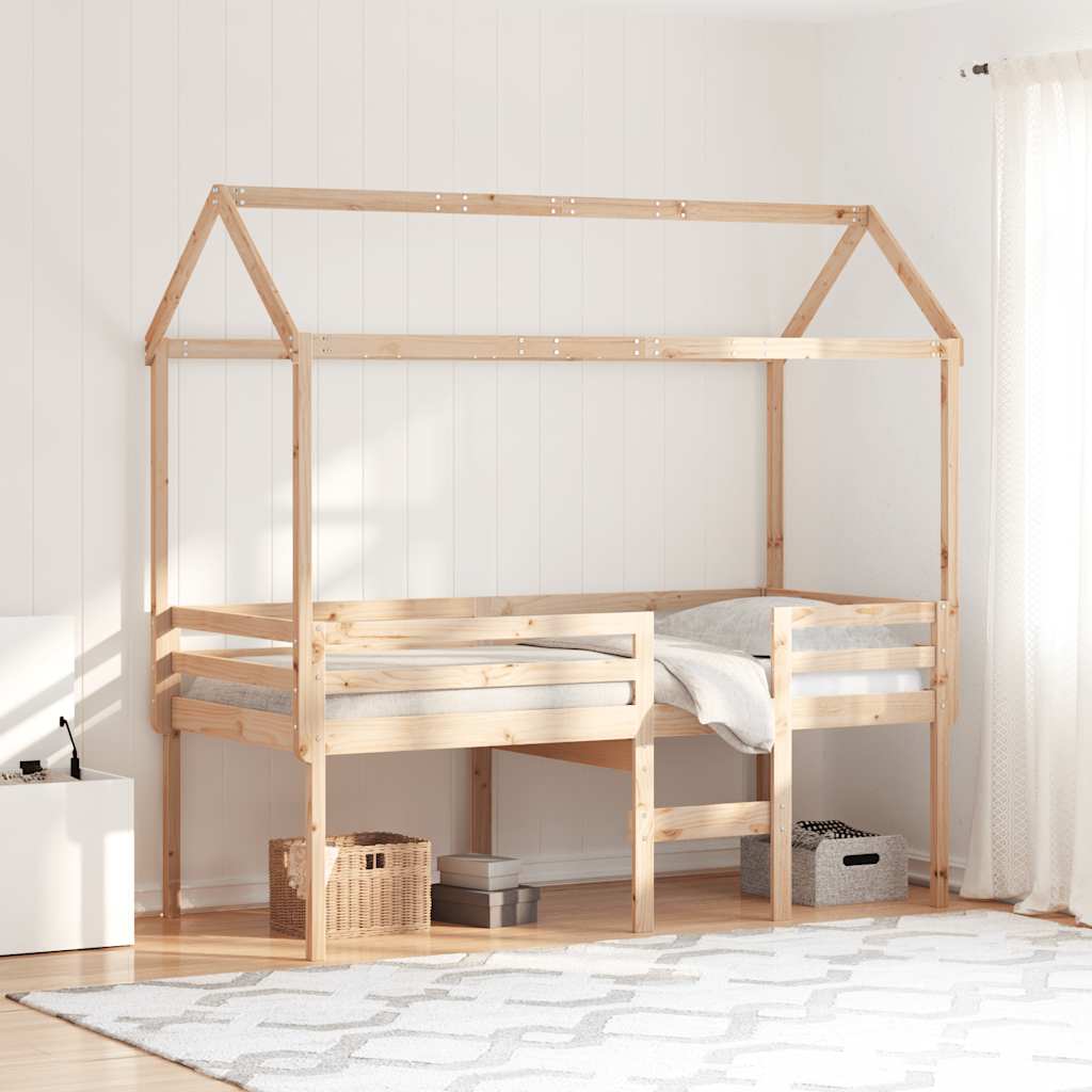 Hochbett mit Dach 90x190 cm Massivholz Kiefer