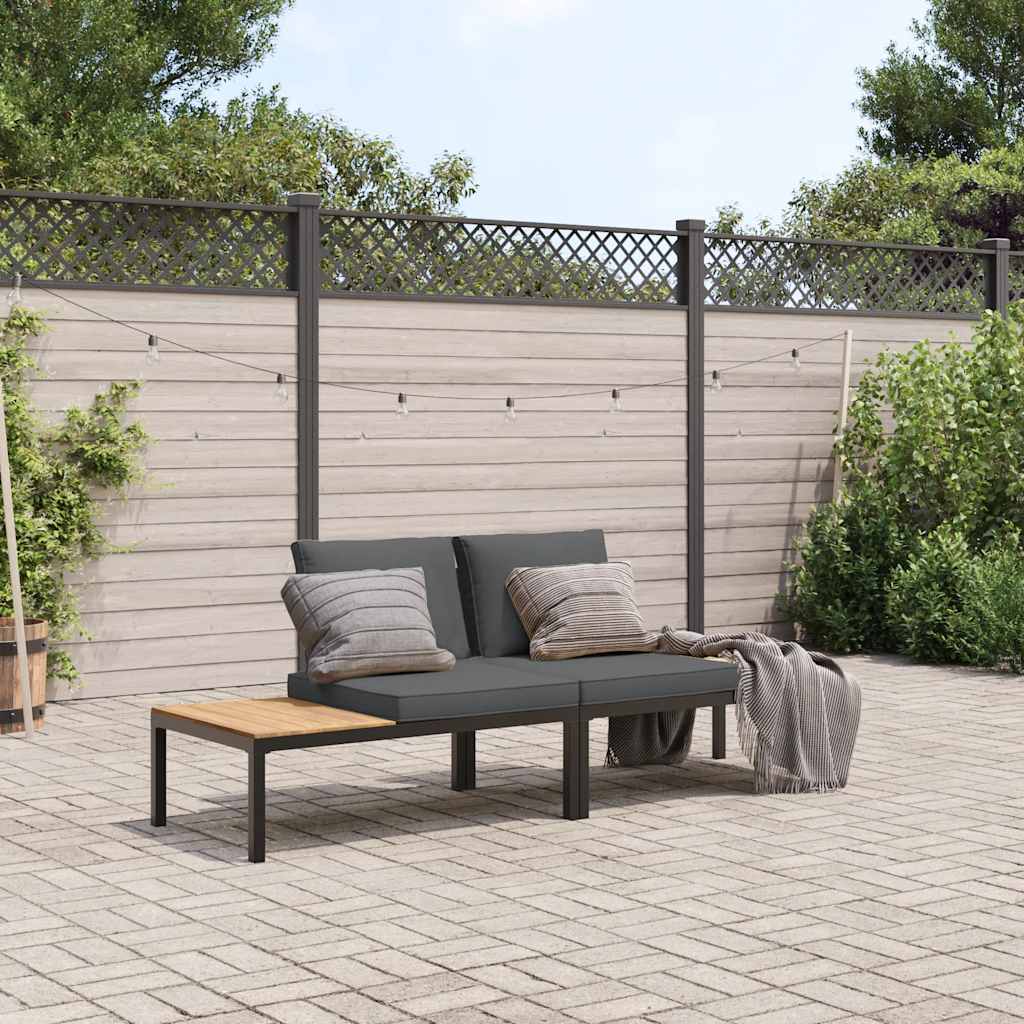 2-tlg. Garten-Sofagarnitur mit Kissen Schwarz Aluminium