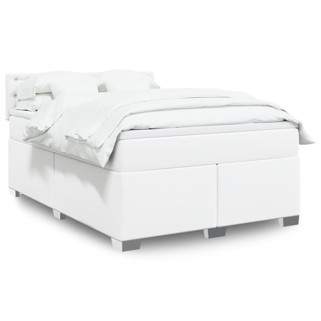 Boxspringbett mit Matratze Weiß 140x190 cm Kunstleder