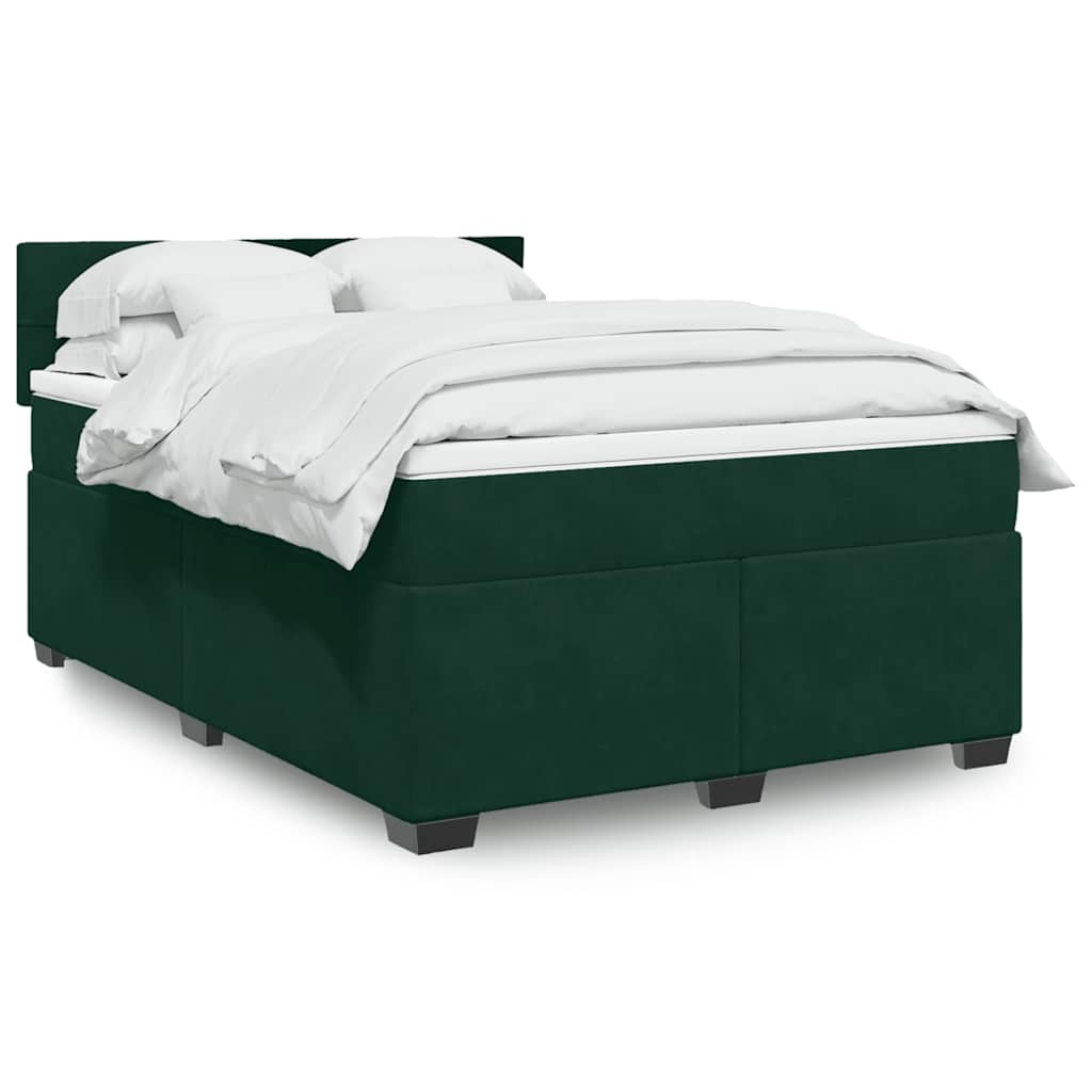 Boxspringbett mit Matratze Dunkelgrün 140x190 cm Samt