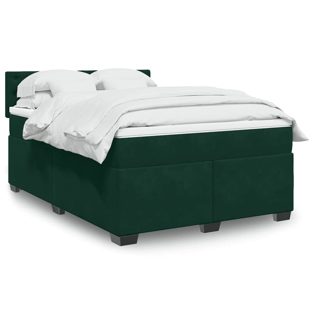 Boxspringbett mit Matratze Dunkelgrün 140x200 cm Samt