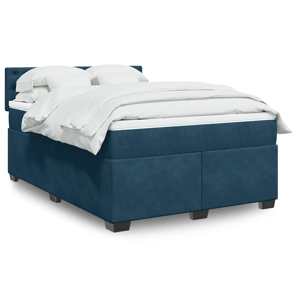 Boxspringbett mit Matratze Dunkelblau 140x200 cm Samt