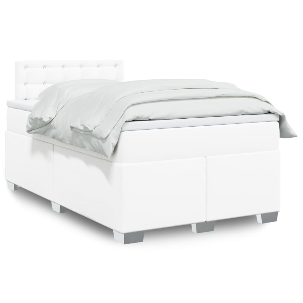 Boxspringbett mit Matratze Weiß 120x190 cm Kunstleder