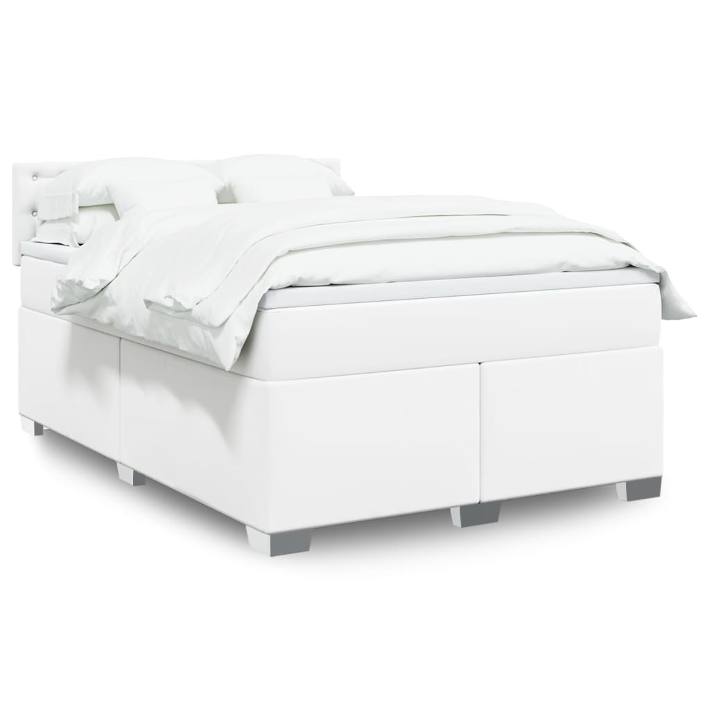 Boxspringbett mit Matratze Weiß 140x190 cm Kunstleder