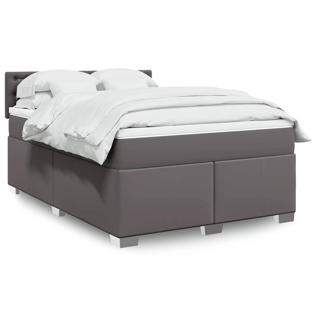 Boxspringbett mit Matratze Grau 140x190 cm Kunstleder