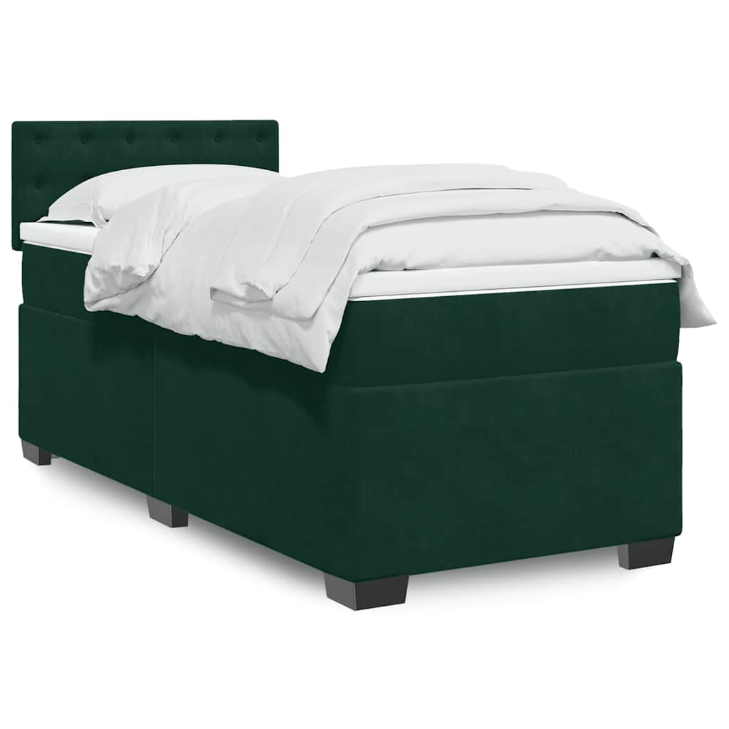 Boxspringbett mit Matratze Dunkelgrün 90x190 cm Samt