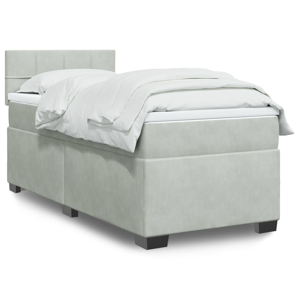 Boxspringbett mit Matratze Hellgrau 100x200 cm Samt