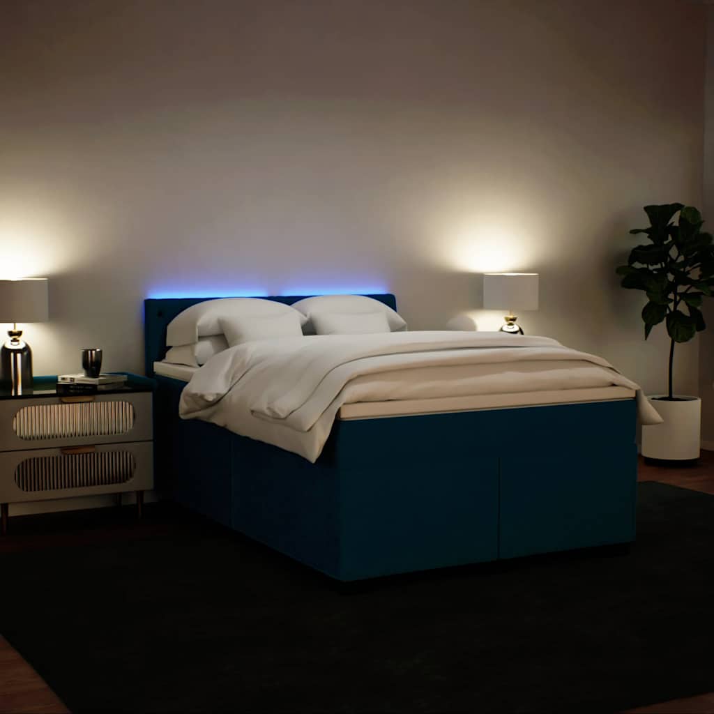 Boxspringbett mit Matratze Blau 140x190 cm Samt