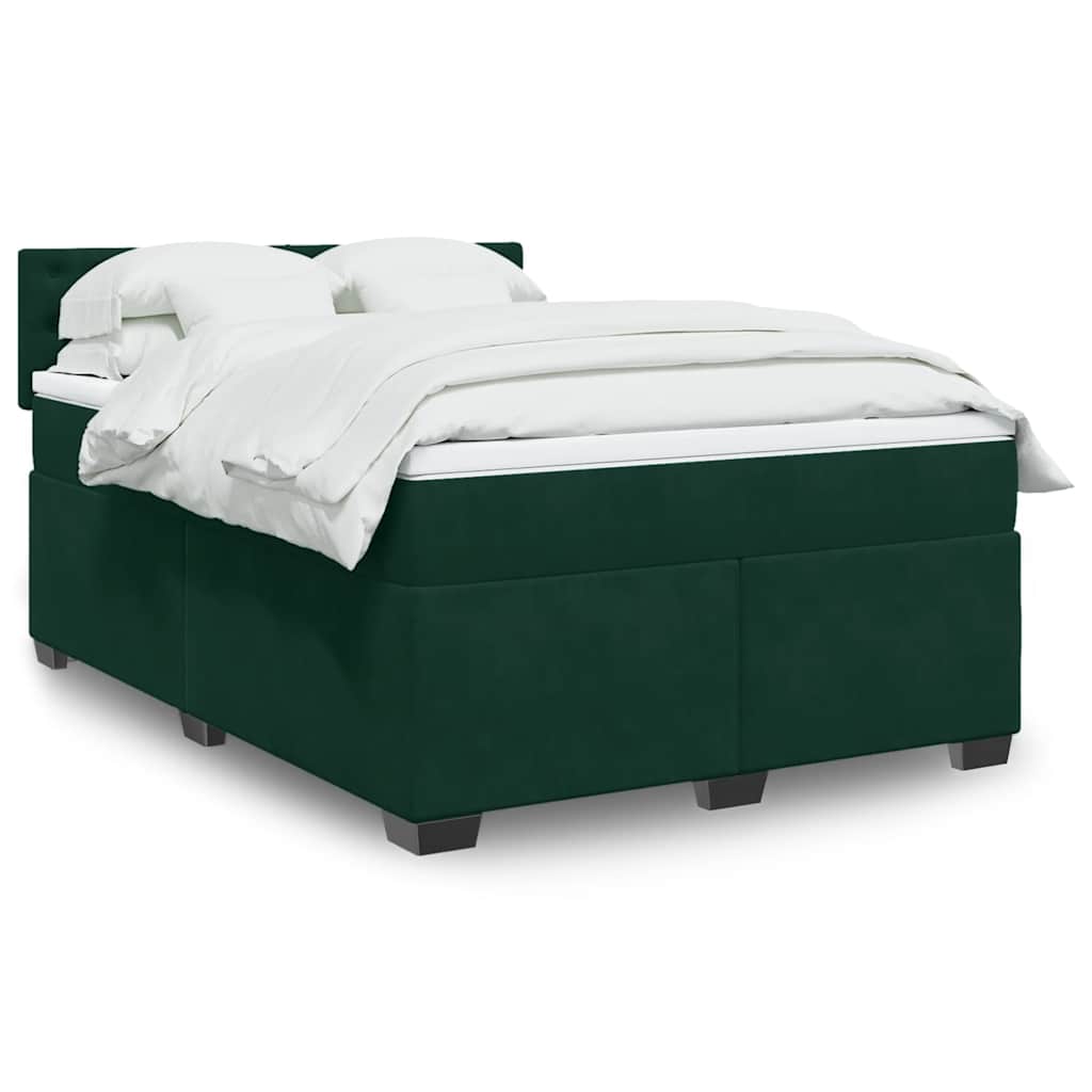 Boxspringbett mit Matratze Dunkelgrün 140x190 cm Samt