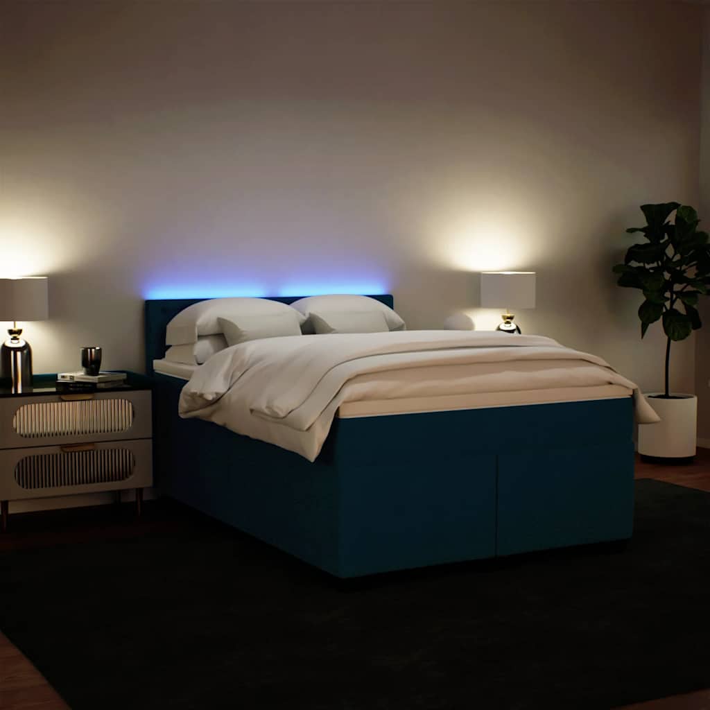 Boxspringbett mit Matratze Blau 140x190 cm Samt