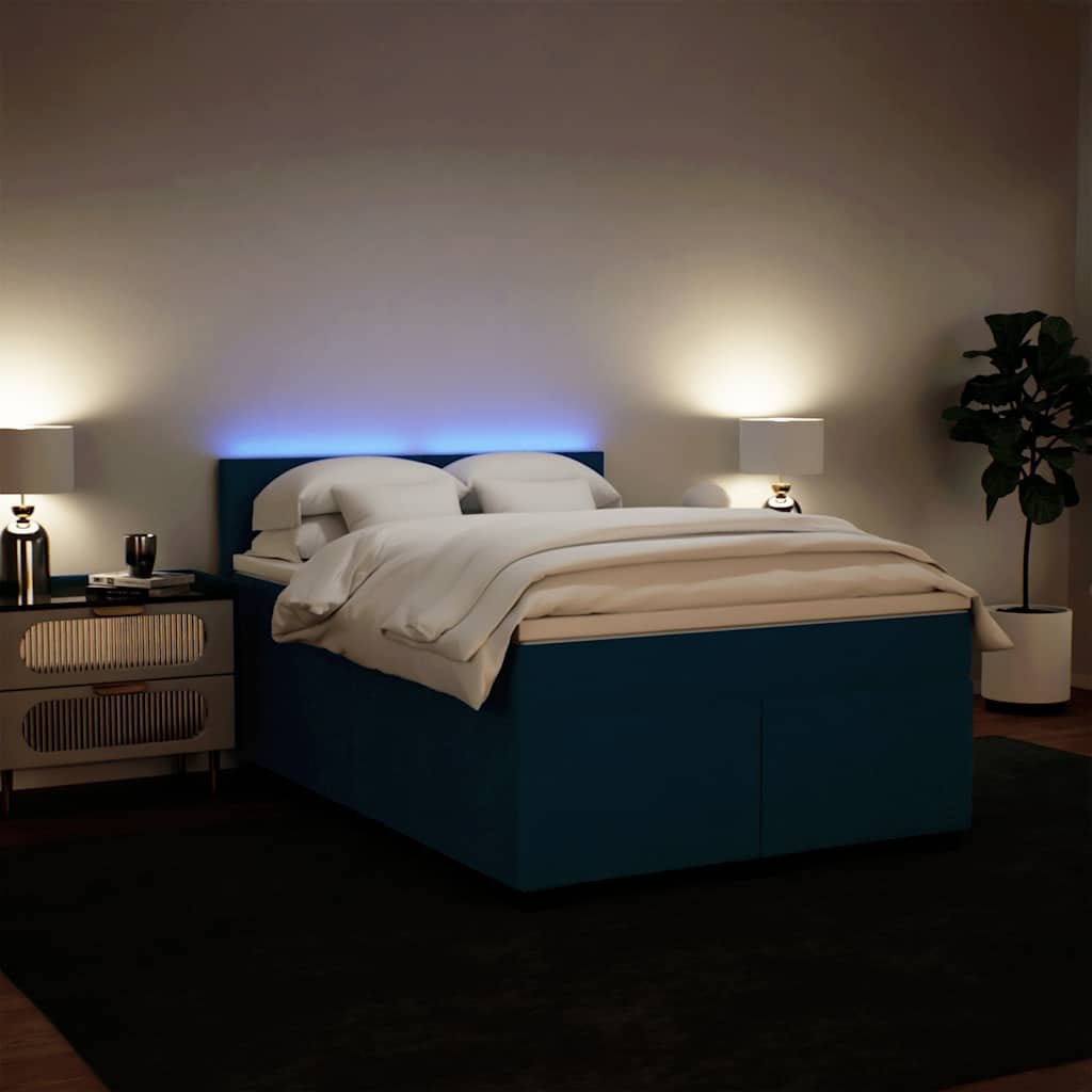 Boxspringbett mit Matratze Blau 140x200 cm Samt