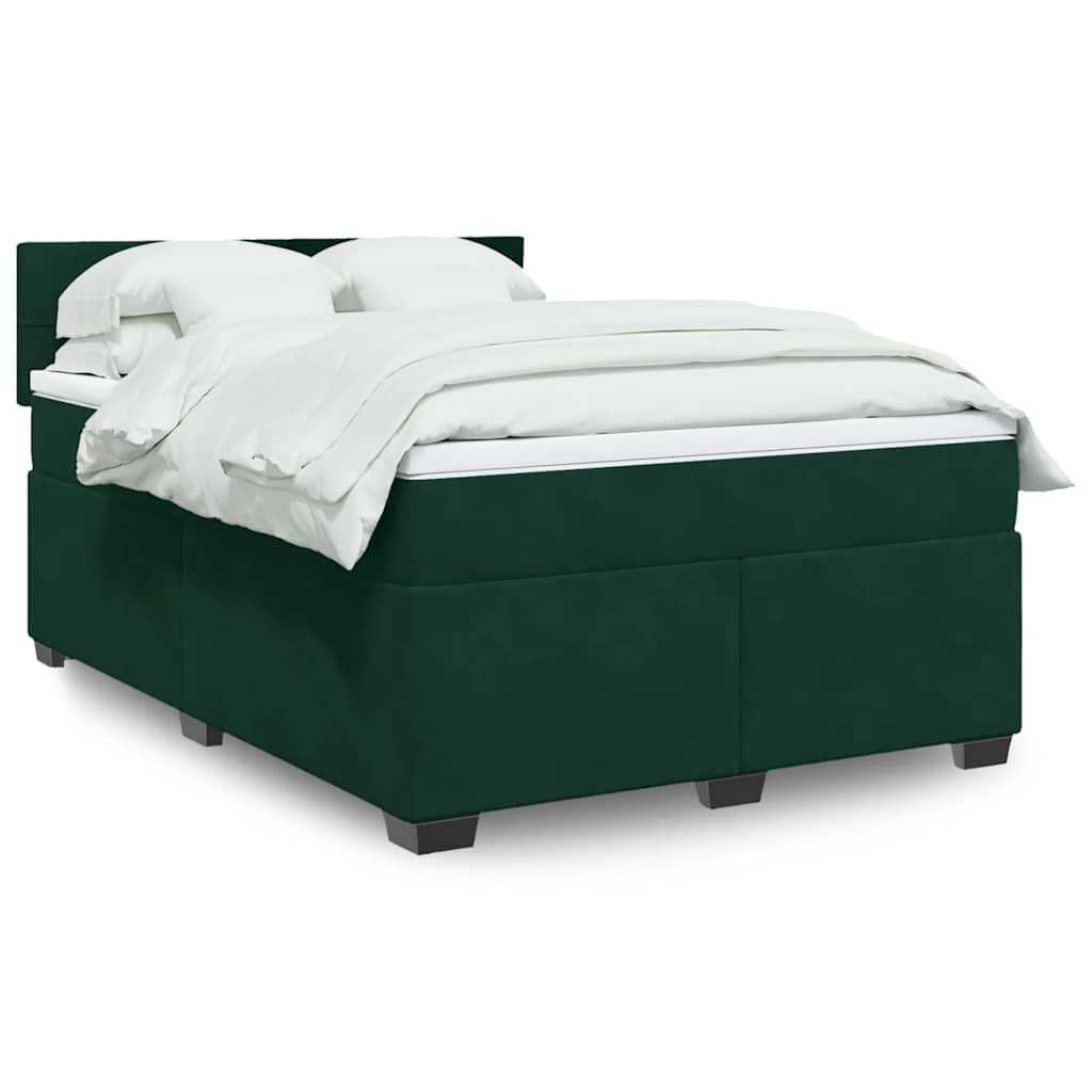 Boxspringbett mit Matratze Dunkelgrün 140x200 cm Samt