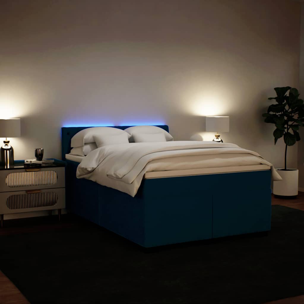 Boxspringbett mit Matratze Blau 140x200 cm Samt