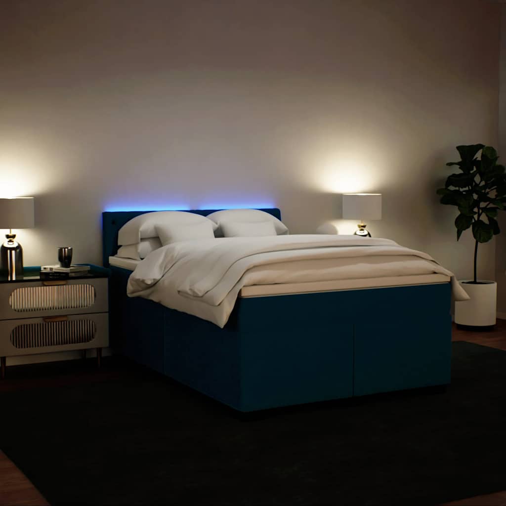 Boxspringbett mit Matratze Blau 160x200 cm Samt