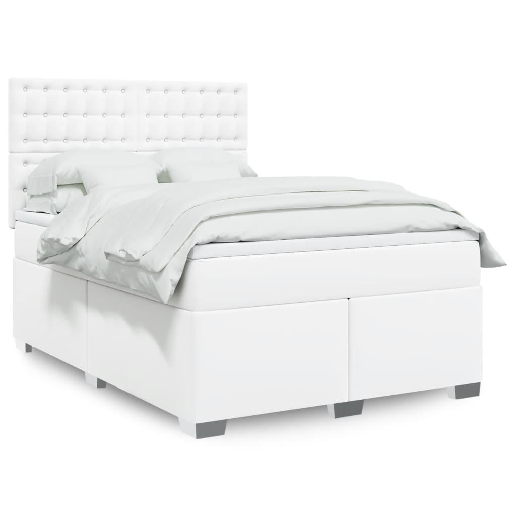 Boxspringbett mit Matratze Weiß 140x190 cm Kunstleder