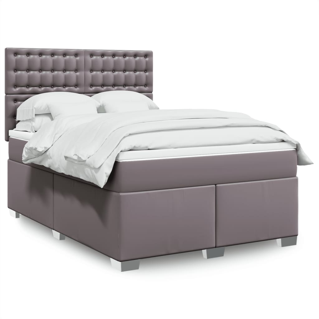 Boxspringbett mit Matratze Grau 140x190 cm Kunstleder