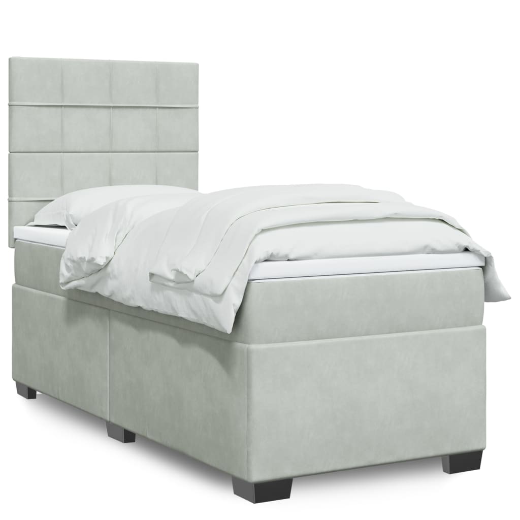 Boxspringbett mit Matratze Hellgrau 100x200 cm Samt