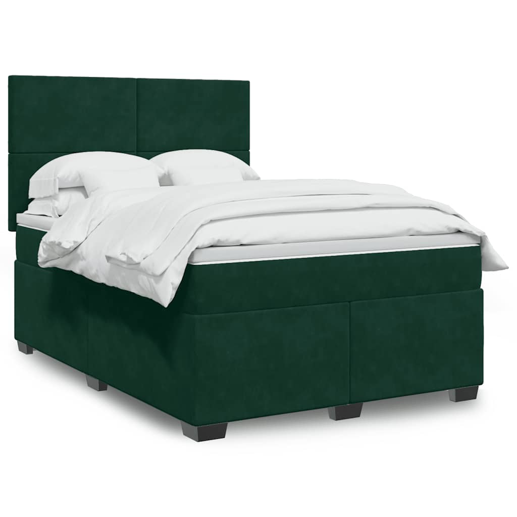 Boxspringbett mit Matratze Dunkelgrün 140x190 cm Samt