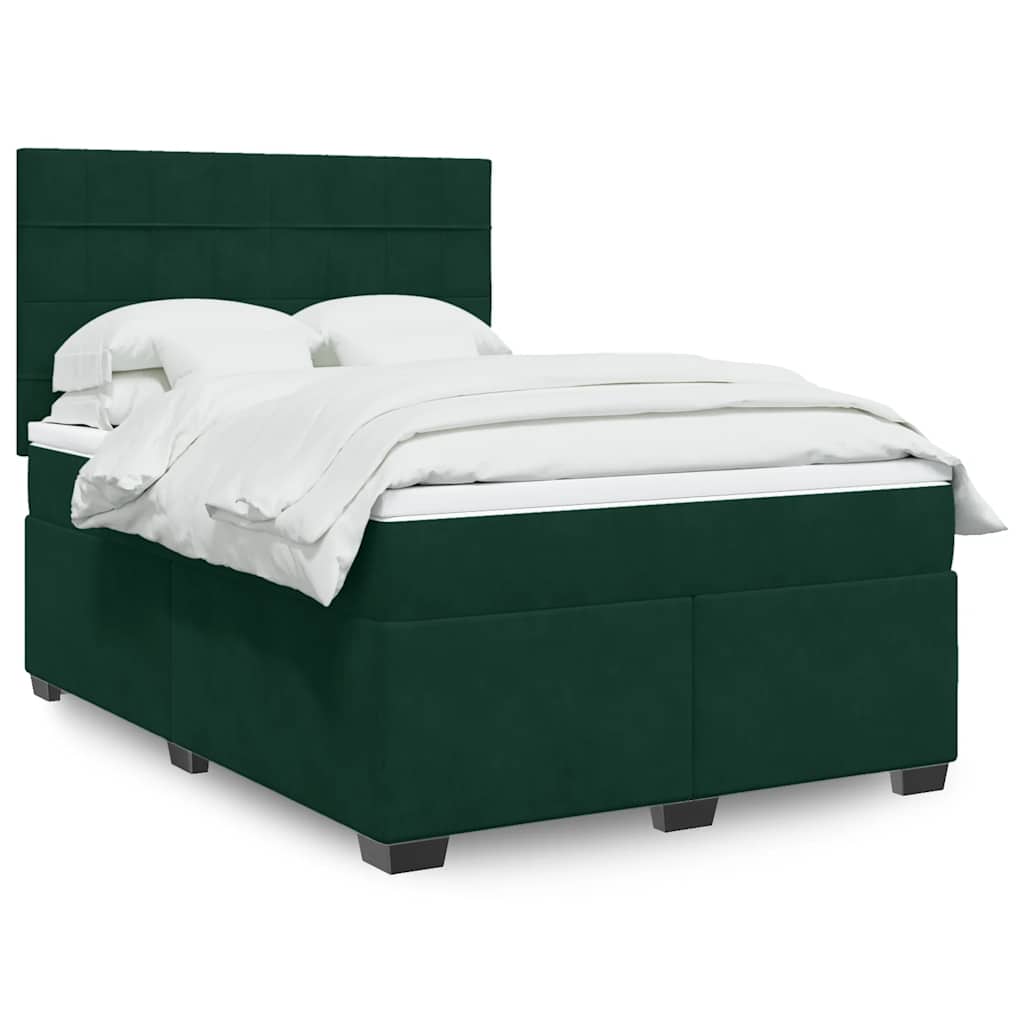 Boxspringbett mit Matratze Dunkelgrün 140x190 cm Samt