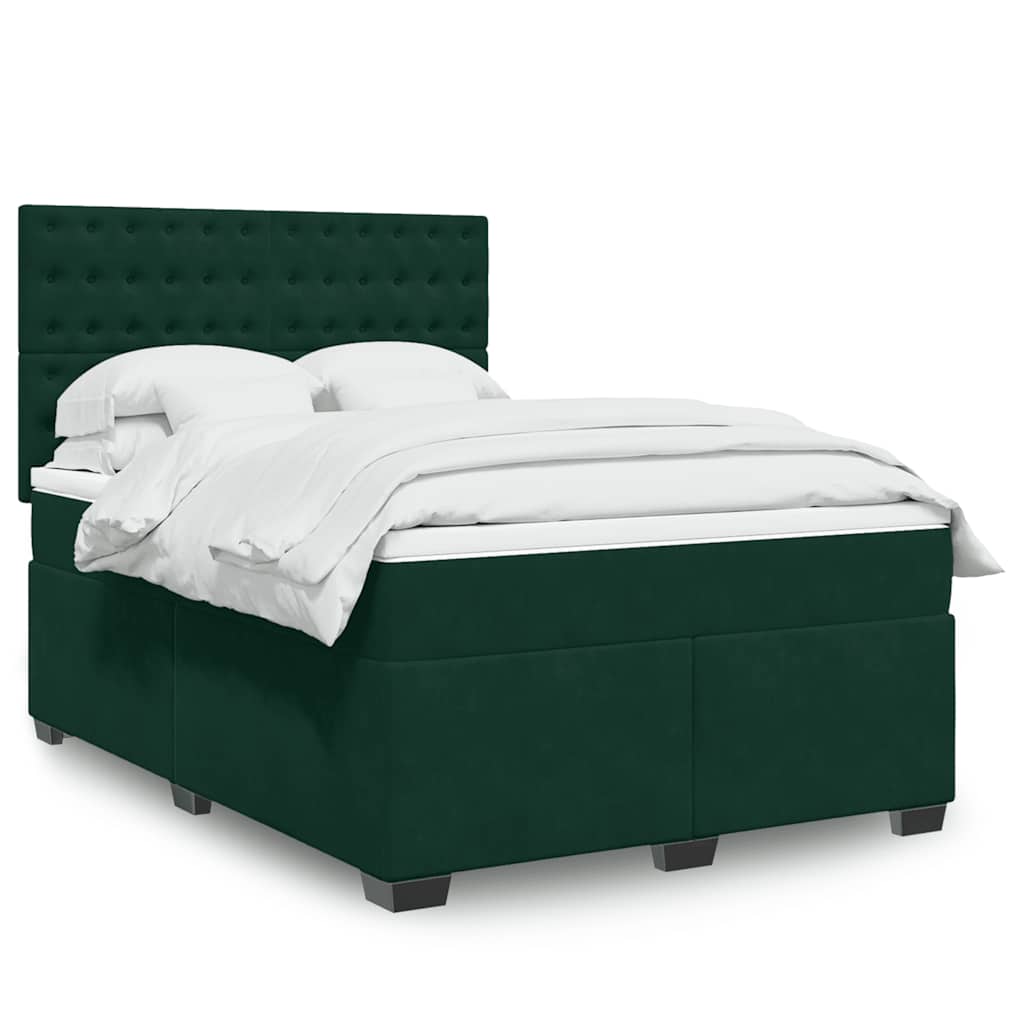 Boxspringbett mit Matratze Dunkelgrün 140x190 cm Samt