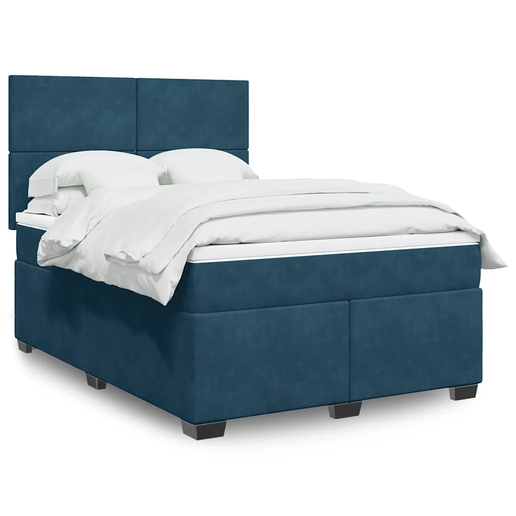 Boxspringbett mit Matratze Blau 140x200 cm Samt