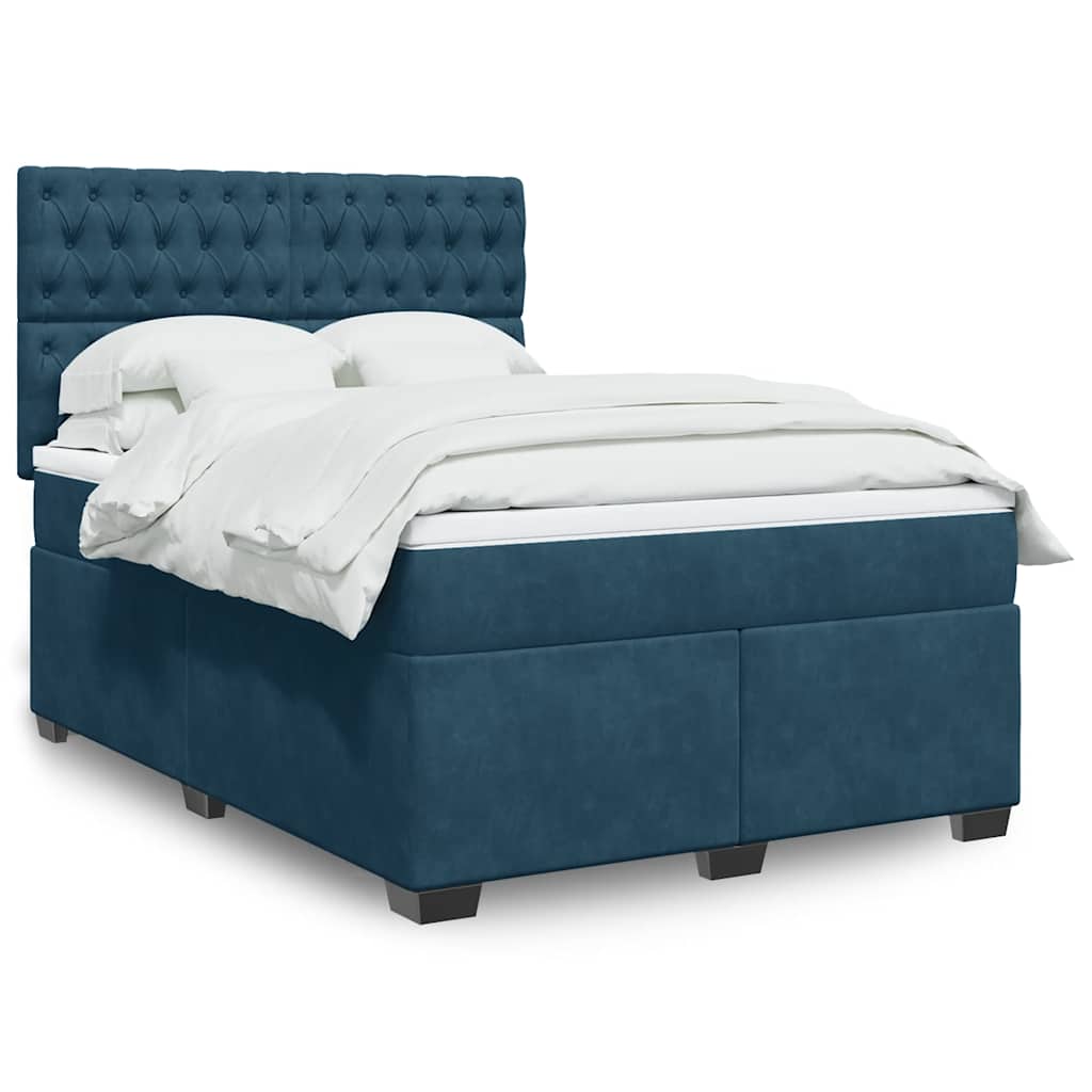 Boxspringbett mit Matratze Blau 140x200 cm Samt