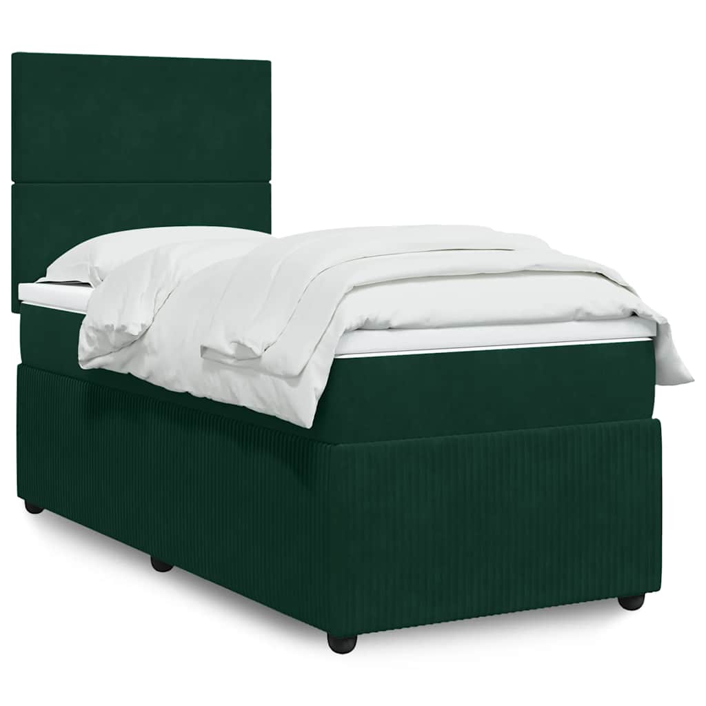 Boxspringbett mit Matratze Dunkelgrün 90x190 cm Samt