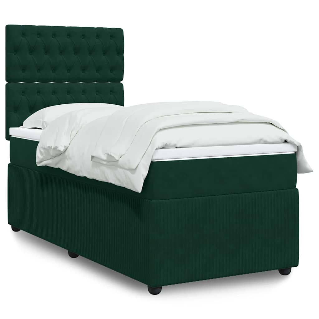 Boxspringbett mit Matratze Dunkelgrün 90x190 cm Samt