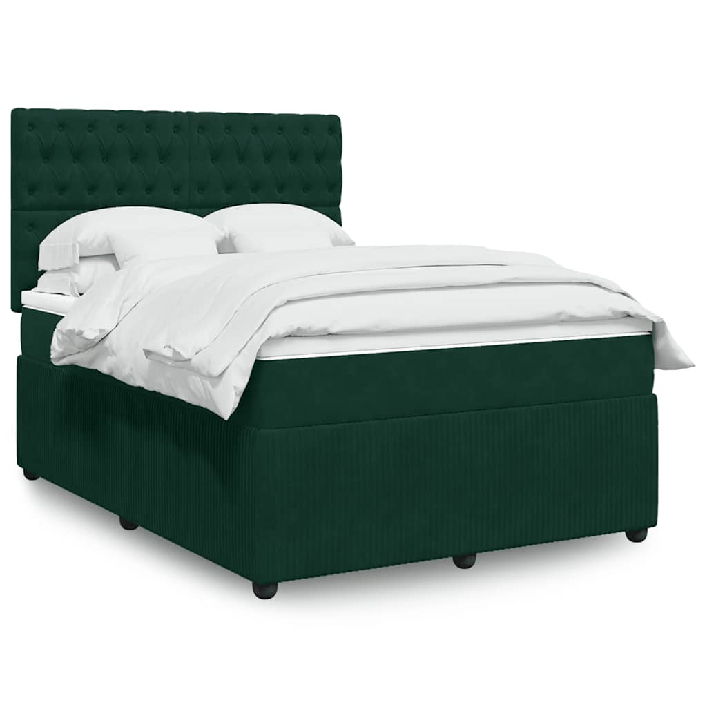 Boxspringbett mit Matratze Dunkelgrün 140x190 cm Samt