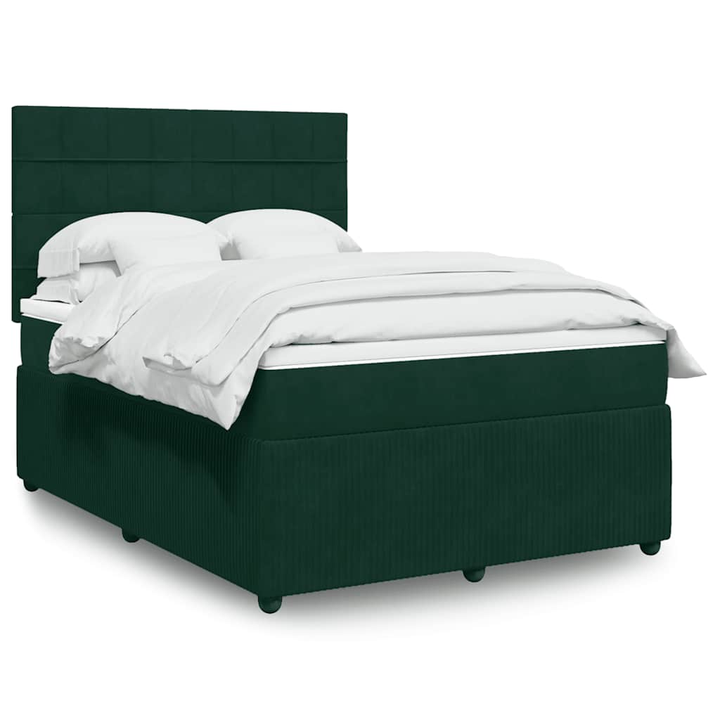 Boxspringbett mit Matratze Dunkelgrün 140x200 cm Samt