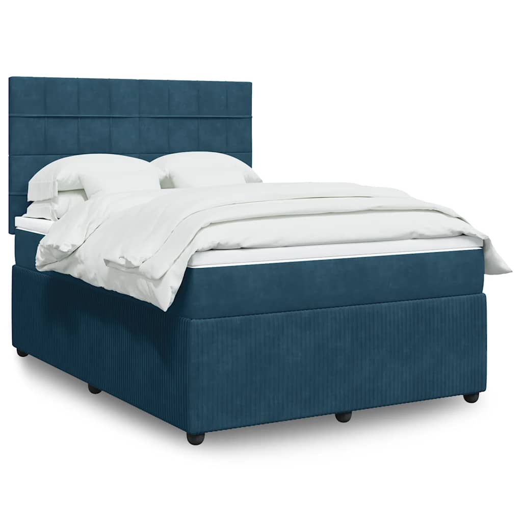 Boxspringbett mit Matratze Dunkelblau 140x200 cm Samt