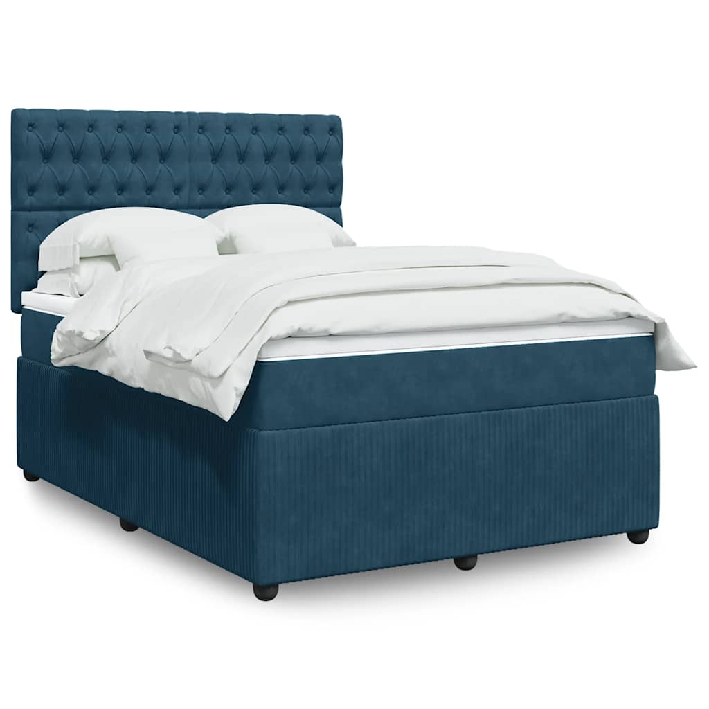 Boxspringbett mit Matratze Dunkelblau 140x200 cm Samt