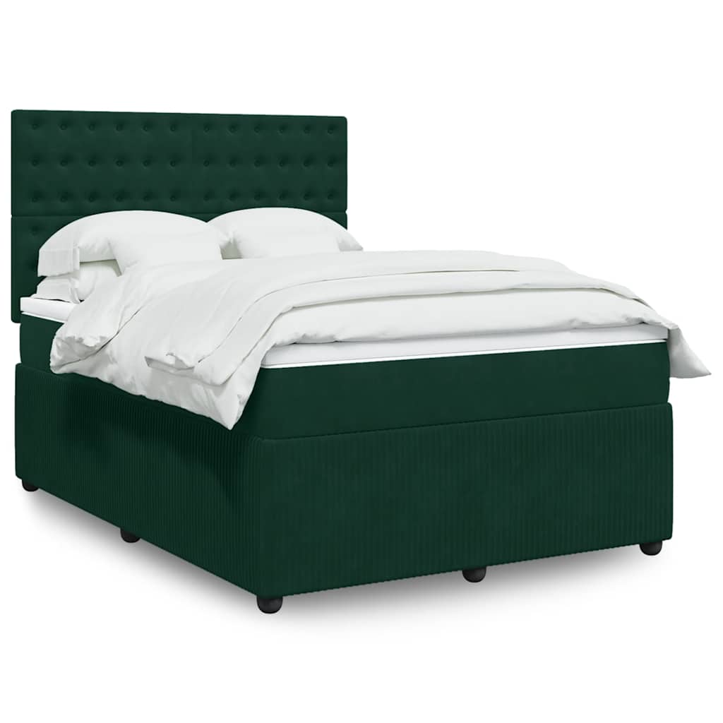 Boxspringbett mit Matratze Dunkelgrün 140x200 cm Samt