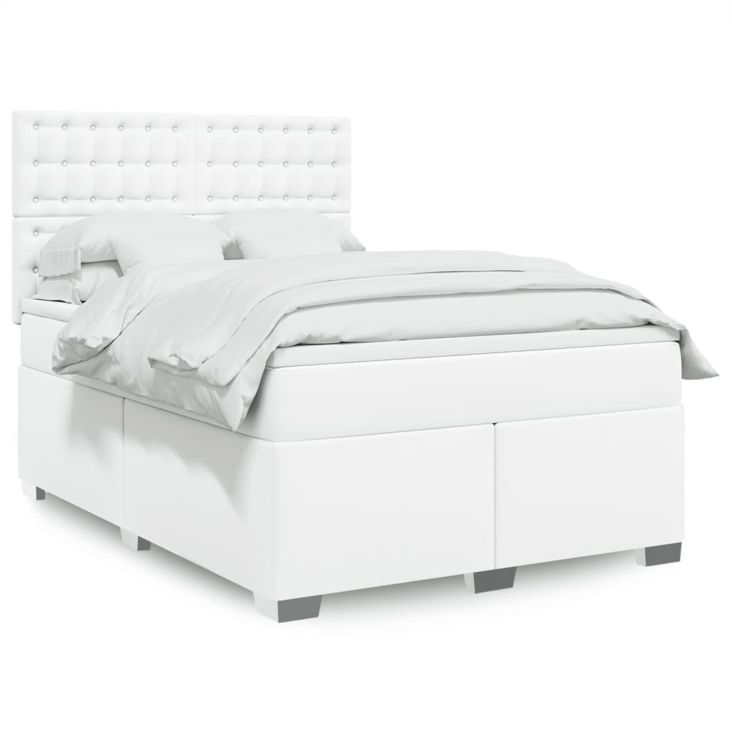 Boxspringbett mit Matratze Weiß 140x190 cm Kunstleder