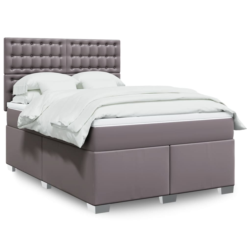 Boxspringbett mit Matratze Grau 140x190 cm Kunstleder