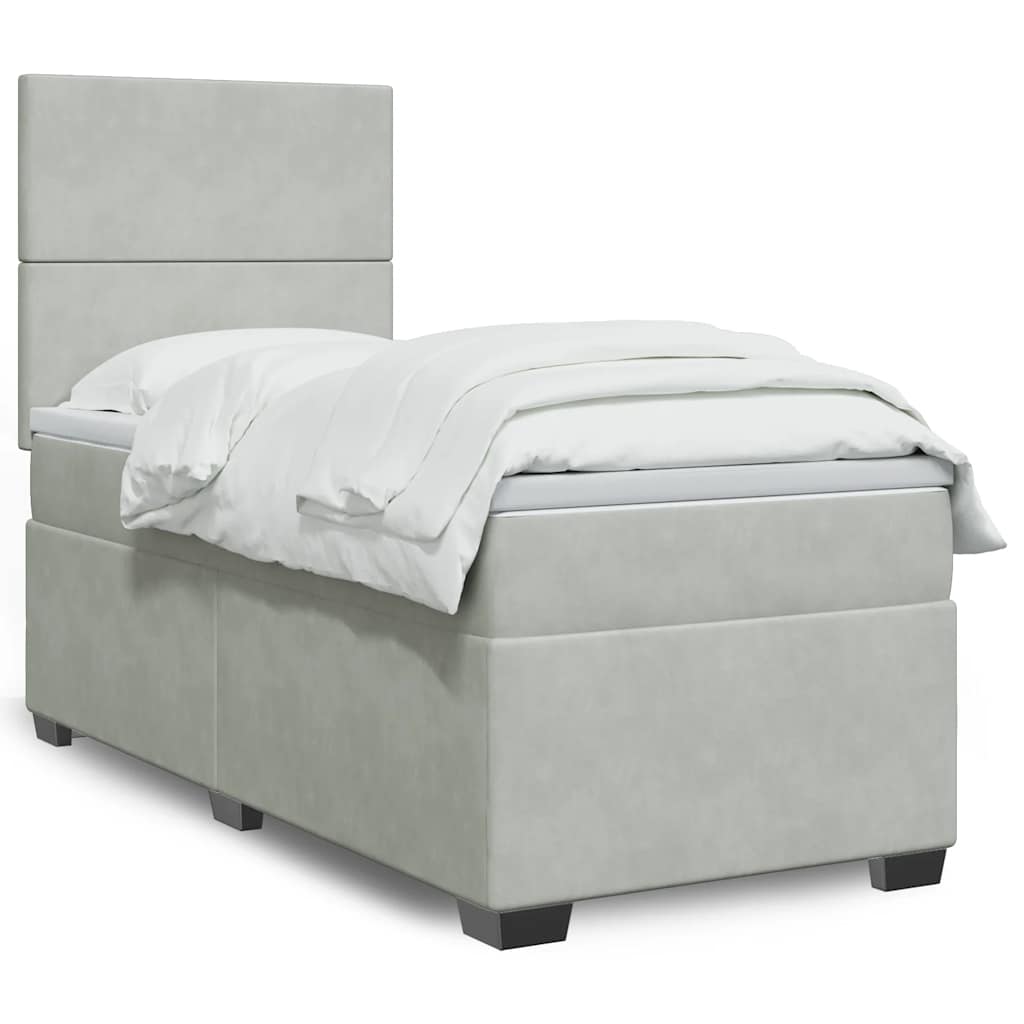 Boxspringbett mit Matratze Hellgrau 100x200 cm Samt