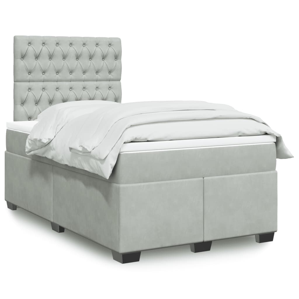 Boxspringbett mit Matratze Hellgrau 120x200 cm Samt