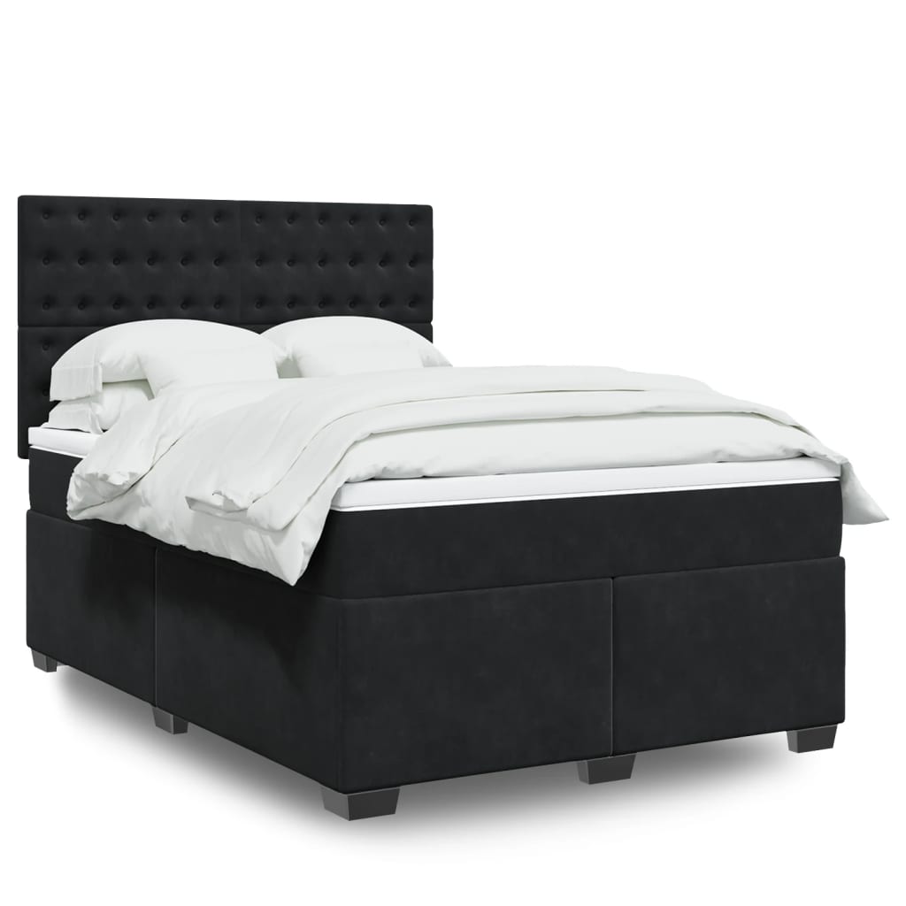 Boxspringbett mit Matratze Schwarz 140x190 cm Samt
