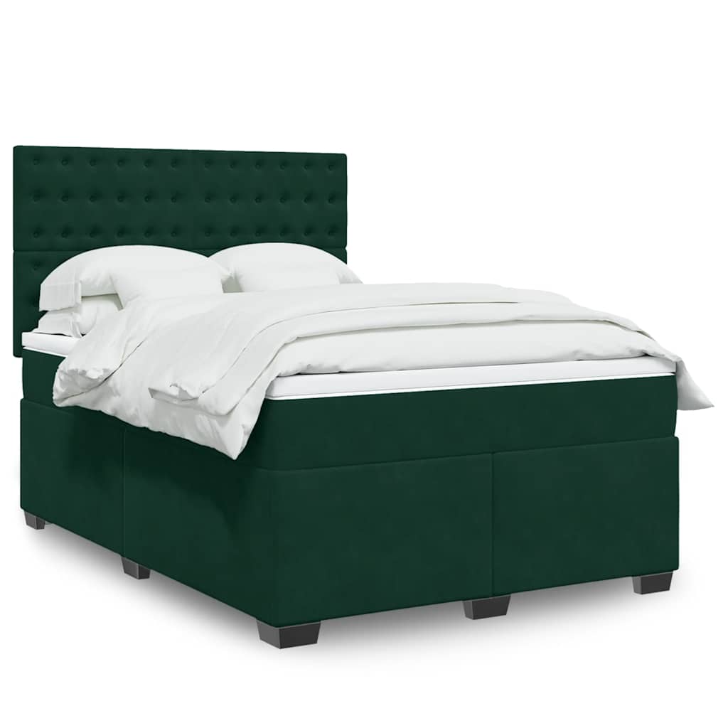 Boxspringbett mit Matratze Dunkelgrün 140x190 cm Samt